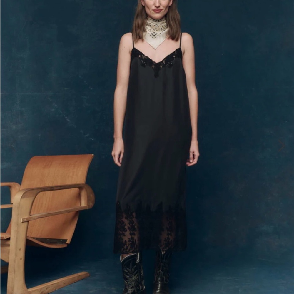 THE GREAT. Black Lace Detail midi dress - Picture 2 of 13